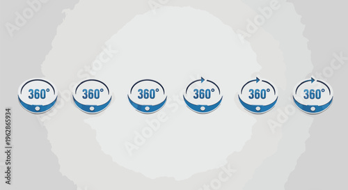 A collection of 360 degree icons on a gray gradient surface