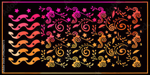 Abstract floral and wave patterns in vibrant orange and pink hues