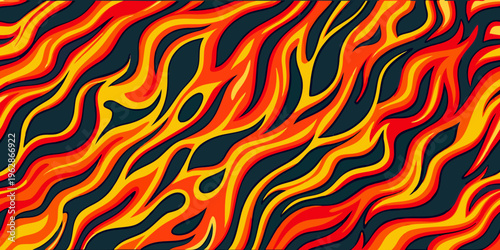 Abstract flames in vibrant orange yellow and black hues create a dynamic pattern