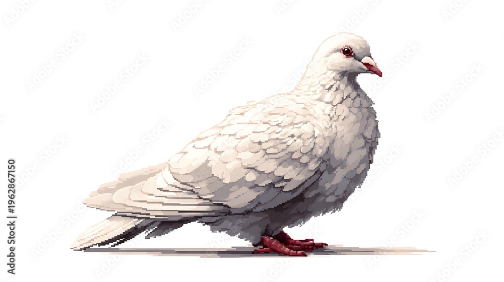 Fototapeta premium Highly Detailed White Pigeon Bird Pixel Art On White Background