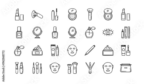 Cosmetics and beauty line icons set with makeup tools skincare products editable stroke pixel perfect vector