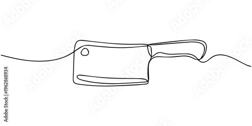 continuous one line drawing of a meat cleaver a heavy butcher knife for chopping and kitchen work vector monoline lineart