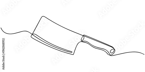 continuous one line drawing of a meat cleaver a heavy butcher knife for chopping and kitchen work vector monoline lineart
