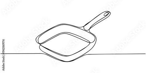 Single one line drawing grill pan. Cooking utensil concept. Continuous line draw design graphic vector illustration.