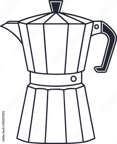 Classic Italian Moka Pot Espresso Coffee Maker in Minimalist Flat Line Art Style vector,Generative Ai