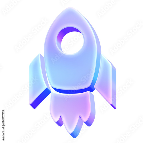 3D Glossy Y2K Holographic Rocket Icon - Gradient Pastel Spaceship Shuttle Launch