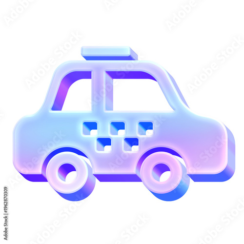 3D Glossy Y2K Holographic Taxi Icon - Gradient Pastel Cab City Transport
