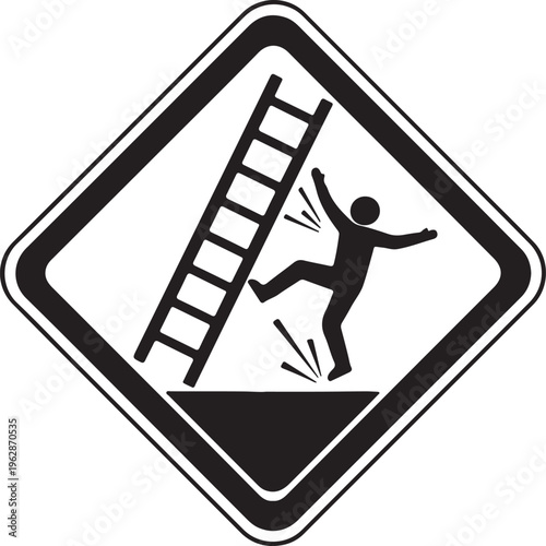 Safety warning sign of person falling from ladder, industrial hazard caution symbol, occupational health and safety vector icon for workplace accident prevention isolated PNG with Transparent
