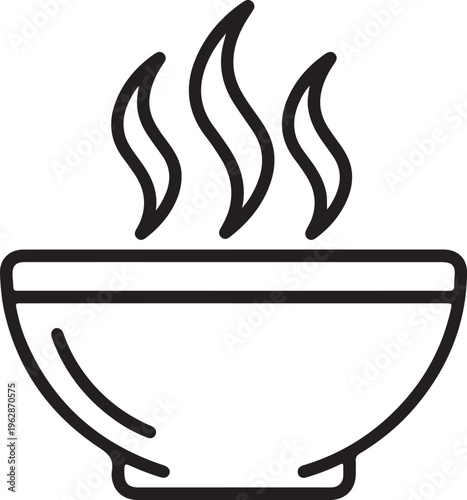 Minimalist hot soup bowl icon vector, steaming broth in ceramic dish line art, black and white food bowl illustration for restaurant menus isolated PNG with Transparent Background