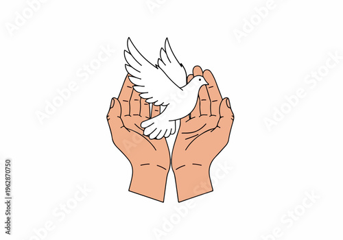 A white dove held gently in open hands, symbolizing peace, hope, and freedom in a beautiful gesture of care and serenity