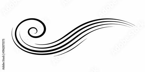 Abstract black swirl design with flowing lines on a white background