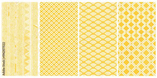 A series of four yellow geometric patterns arranged vertically