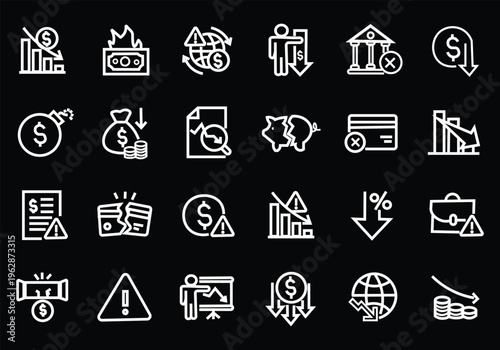 Financial crisis icon set. Editable line icons. Vector illustration.