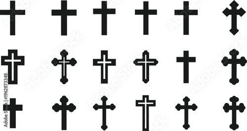 Collection of Black Christian Cross Icons in Various Styles religion symbol