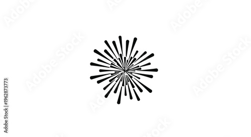 Minimalist black burst shape on a white canvas suggests a starburst, firework, or radiating impact point suitable for bold graphic accents.