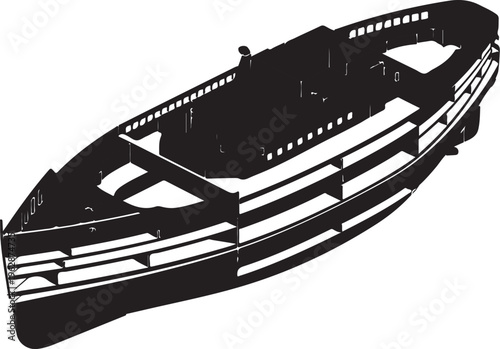 Black and white illustration of a boat