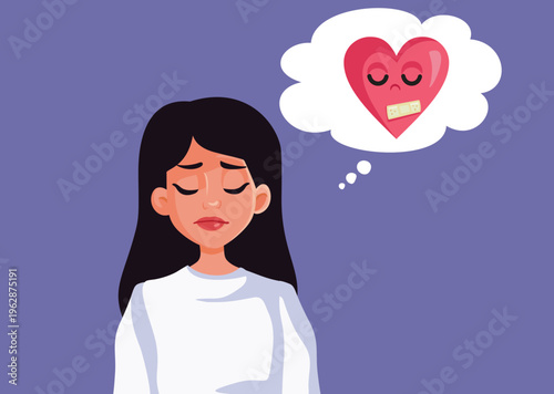 Sad Woman Having her Heart Broken Vector Illustration. unhappy sorrowful girl feeling disappointed and suffering a heartbreak 