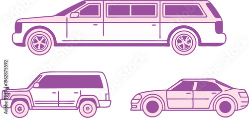 Luxury transportation set with limousine and suv car in clean line art style vector,Generative Ai