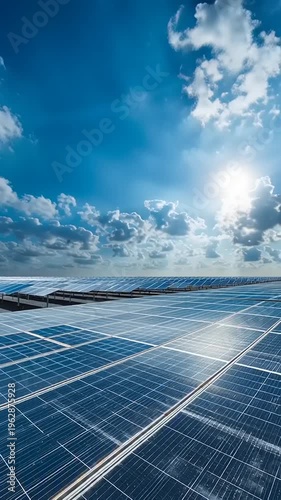 Vast Solar Farm Under Dramatic Sky, Renewable Energy Production