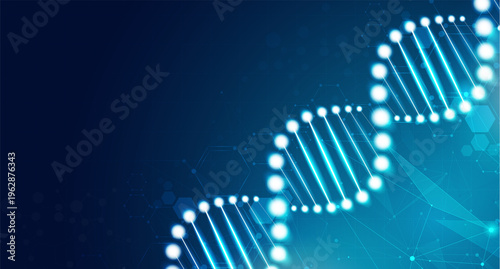 Obraz na plátně Abstract glowing blue DNA double helix molecule structure with interconnected no