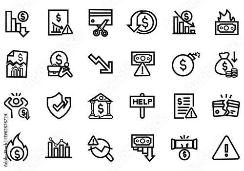 Financial crisis icon set. Editable line icons. Vector illustration.
