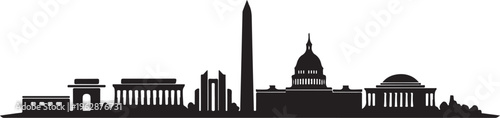 Washington DC Skyline Silhouette with Famous Landmarks Vector Illustration