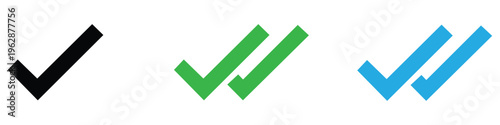 Tableau sur toile Colorful checkmark icons in black, green, and blue on white background