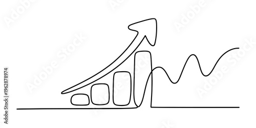 A single line drawing representing a peaceful landscape scene with a bright sun and a lush tree Vector, illustration