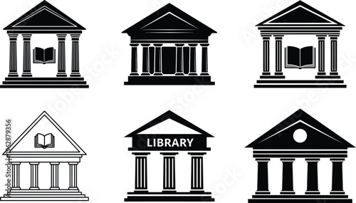 Set of Classic Library Building Logos and Icons