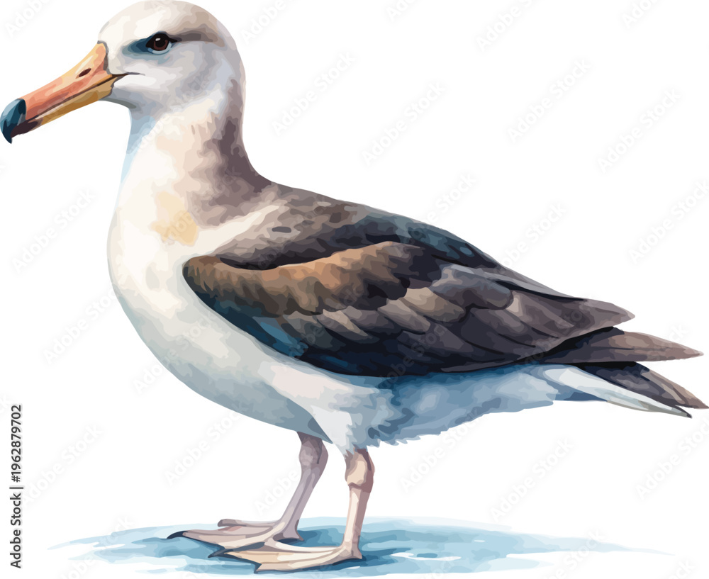 Fototapeta premium Watercolor Albatross Clipart, Flying Ocean Bird Illustration, Isolated on White