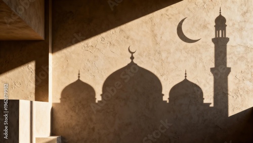Islamic Mosque Silhouette Shadow on Textured Wall for Ramadan Holiday Design Projects