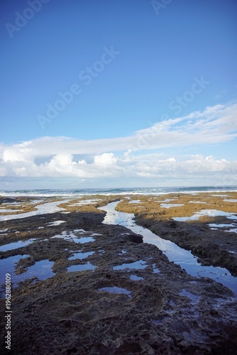 Wallpaper Mural Coastal view with rocky shore and ocean waves under a bright blue sky, showcasing natural seaside beauty. Torontodigital.ca