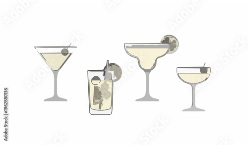 glass of champagne Minimal Cocktail Outline Icons Set Drinks Line Art Vector