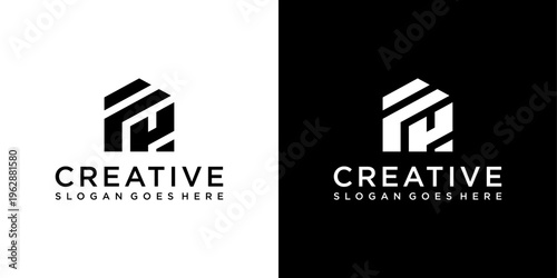 Slika na platnu FH or HF initial letter logo design vector