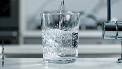 Crystal clear transformation: filling glass moment captured in slow motion