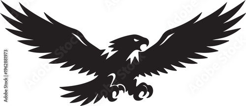 Eagle flying silhouette with spread wings, sharp edges 