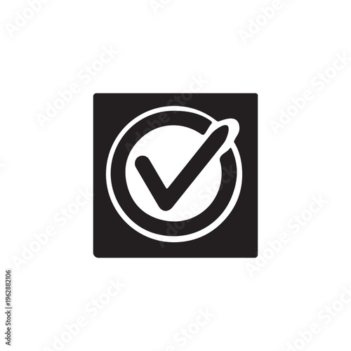 Vector Check Mark Icon inside Circular Border on Square Black Background