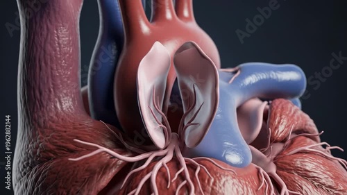 Detailed animation of human heart valve functioning with realistic contractions and movements in high resolution