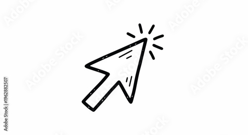 Black and white computer mouse cursor icon with sunburst effect