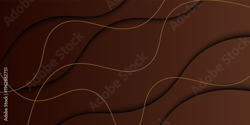 Abstract wavy dark brown luxury background template vector with shadow and gold lines.Futuristic background with strong pattern design.Eps10 vector