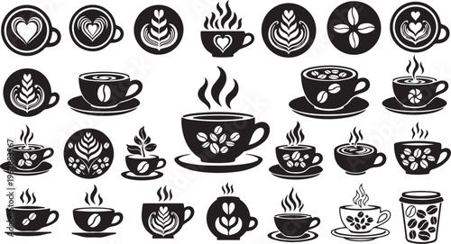 Collection of various coffee cup icons and designs