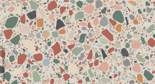 A close-up view showcasing an abstract, colorful terrazzo pattern