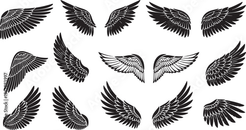 Collection of various black and white angel wings designs