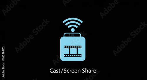 Smartphone screen sharing icon with wifi signal on black background for tech and connectivity concepts