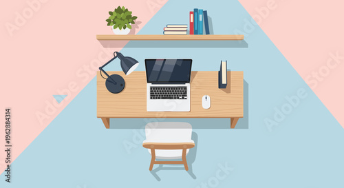 Modern home office workspace desk setup.