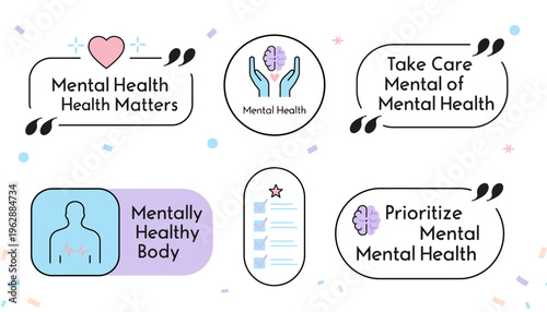 Mental Health Awareness Icons Set.