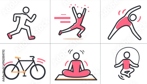 People doing various fitness exercises.