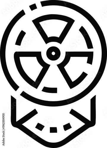 Distinctive radioactive warning symbol displayed on a specialized hanging tag or label for alerts