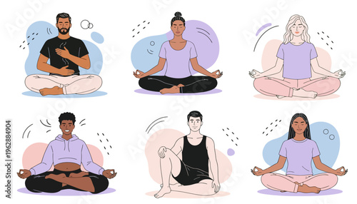 People sitting in yoga meditation poses.