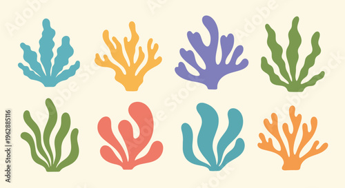Vibrant coral reef shapes in various colors on cream